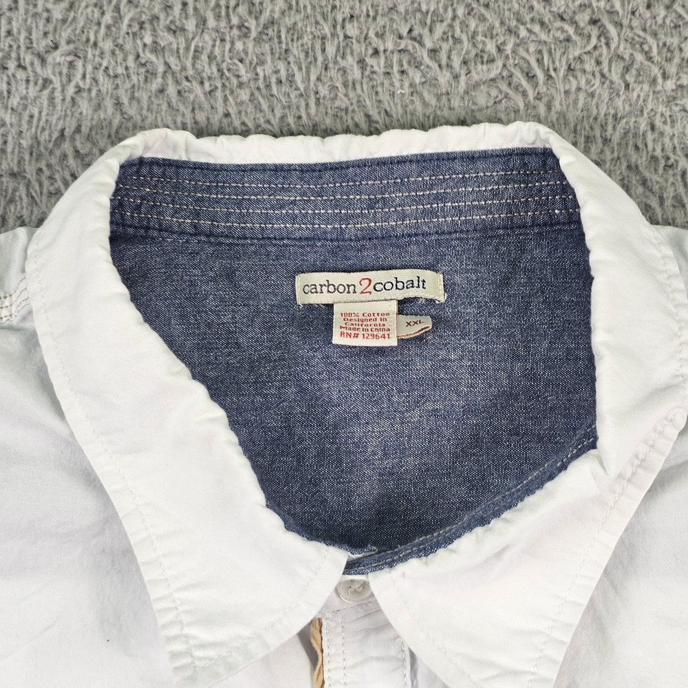 Carbon2cobalt Shirt Mens 2XL White Cotton Button Up Long Sleeve Chambray Casual - Picture 6 of 13
